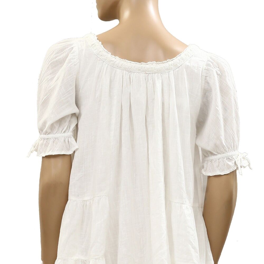 Free People Sandy Shores Babydoll Mini Dress Eyelet Puff Sleeve Solid XS 287320 - Picture 9 of 10